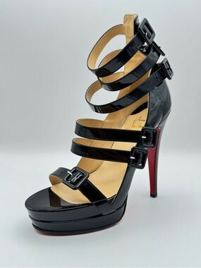 Christian Louboutin Differa 140 Black Patent Leather Multi Buckle Platform 36.5
